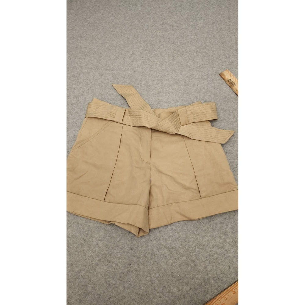 Diane von Furstenberg Shorts Womens 2 Beige Tan Silk Belt High Rise Pocket Linen